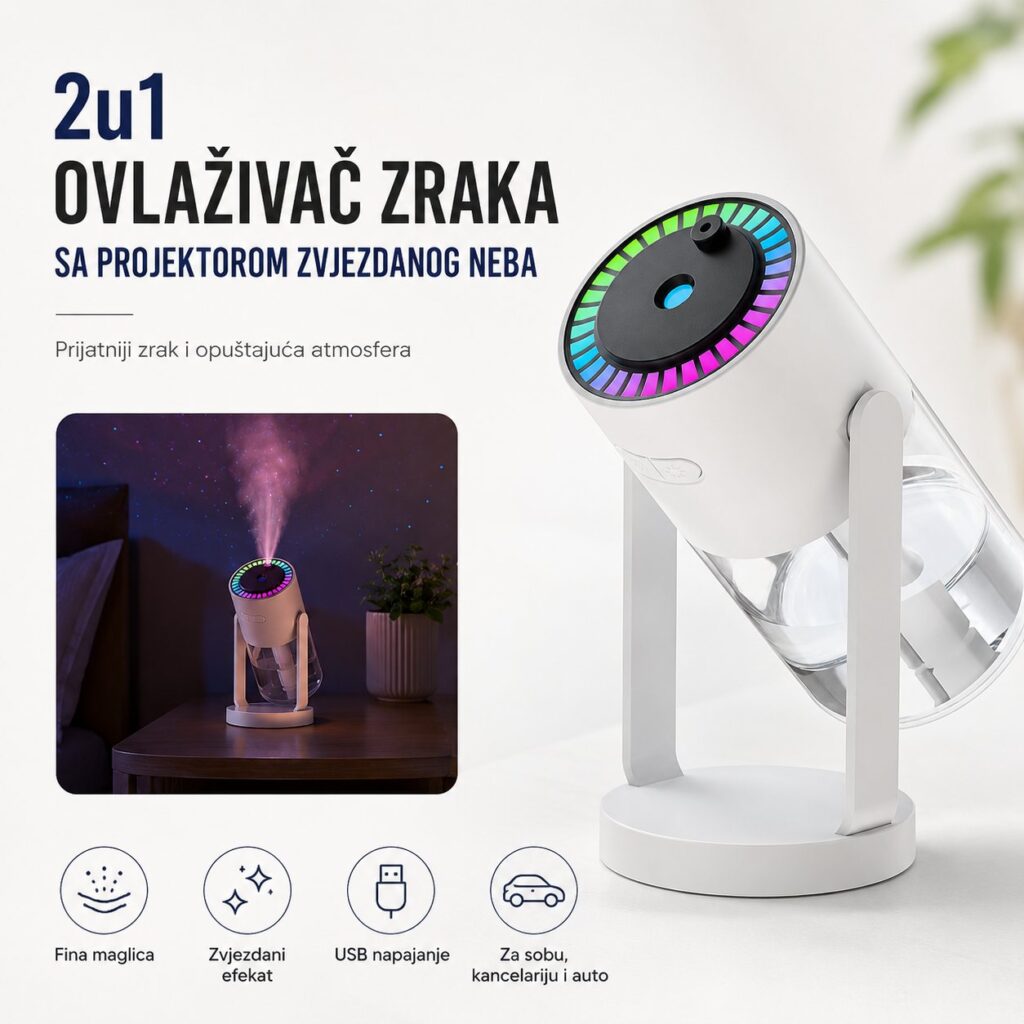 2u1 ovlaživač zraka sa projektorom zvjezdanog neba
